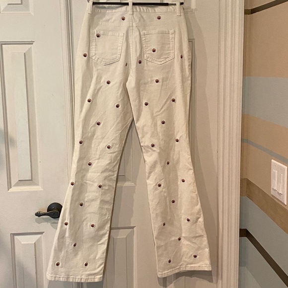 LANDS END Ivory Flare Wide leg Corduroy Embroidered Pants Size 10 - Picture 8 of 9